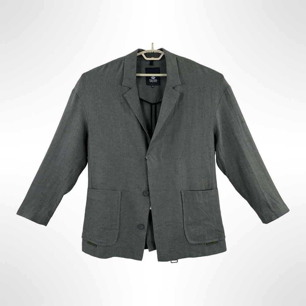 NEW Tom Rebl Blazer Mens IT 46 / 2XL Gray Linen Unstructured Patch Pockets Italy